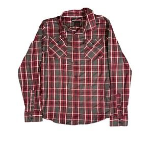 Hawk Boys‎ XL Plaid Button Down Shirt Long Sleeve Red Gray Casual